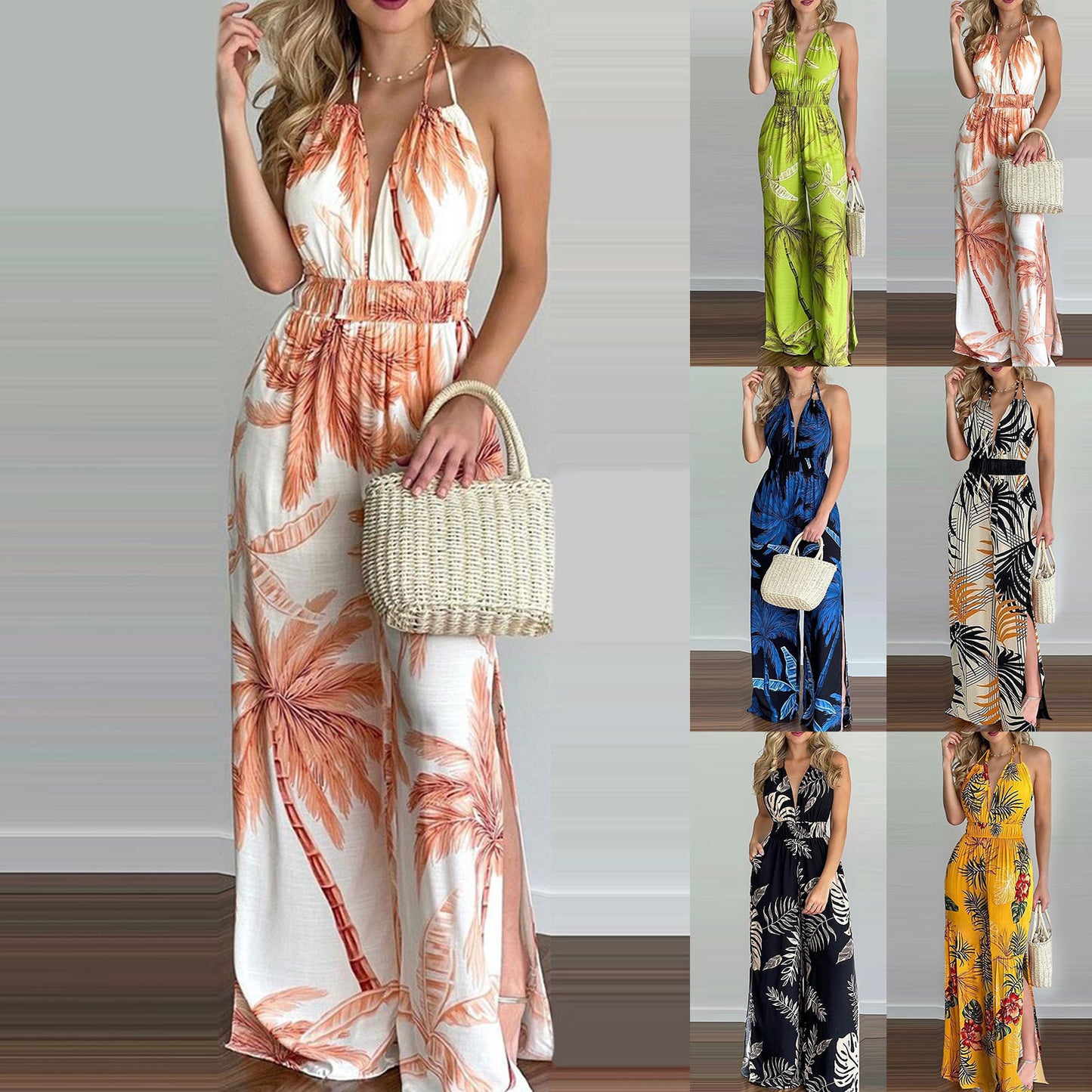 Printed Suspender Dress Loose Jumpsuit