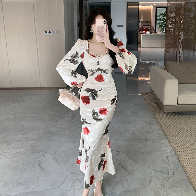 Square Collar Velvet Retro Hot Girl Dress