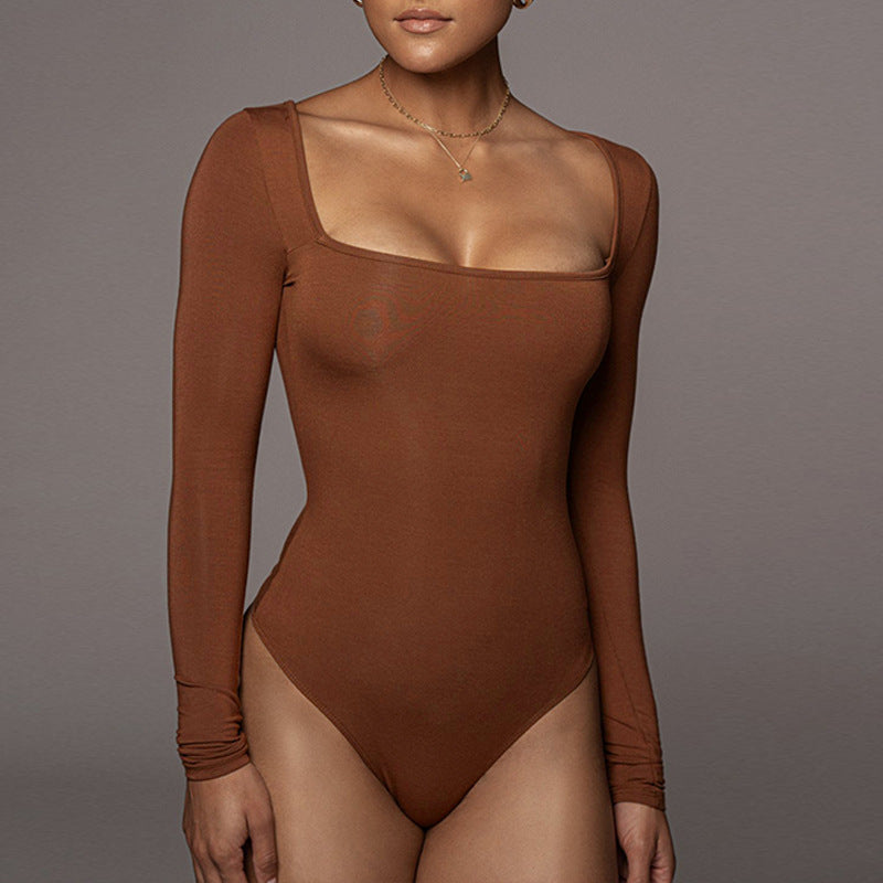Velvet Padded Bottoming Shirt Women's Tight Long Sleeve Square-neck Jumpsuit