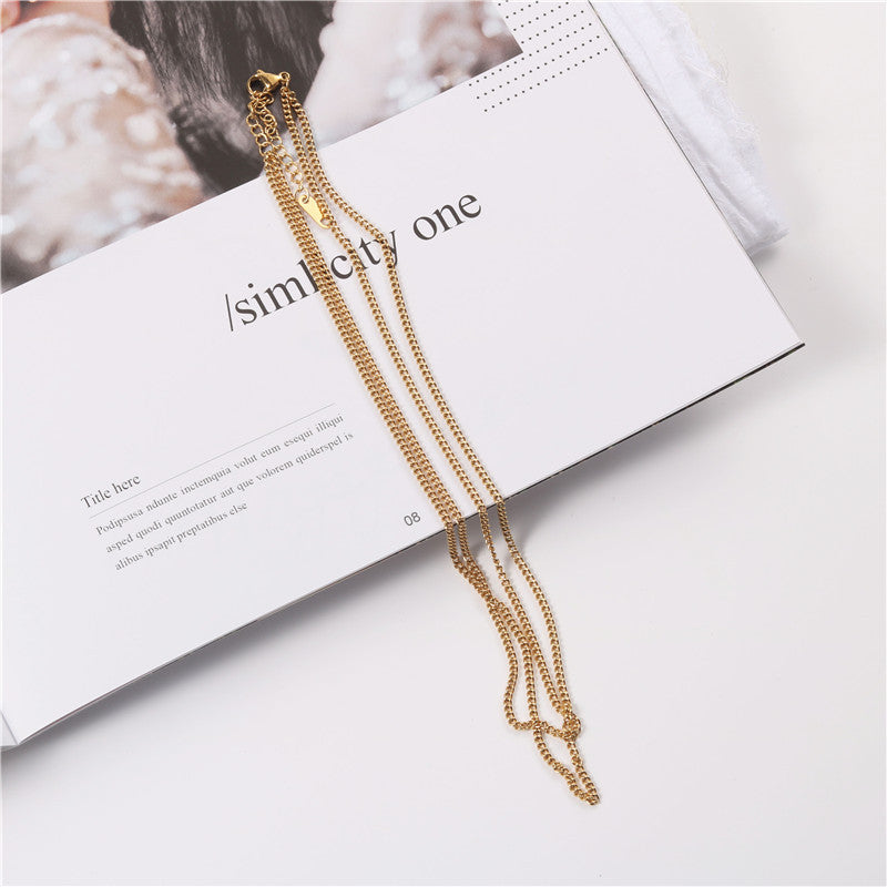18k Plated Double-layer Flat Curb Necklace Gold Necklace