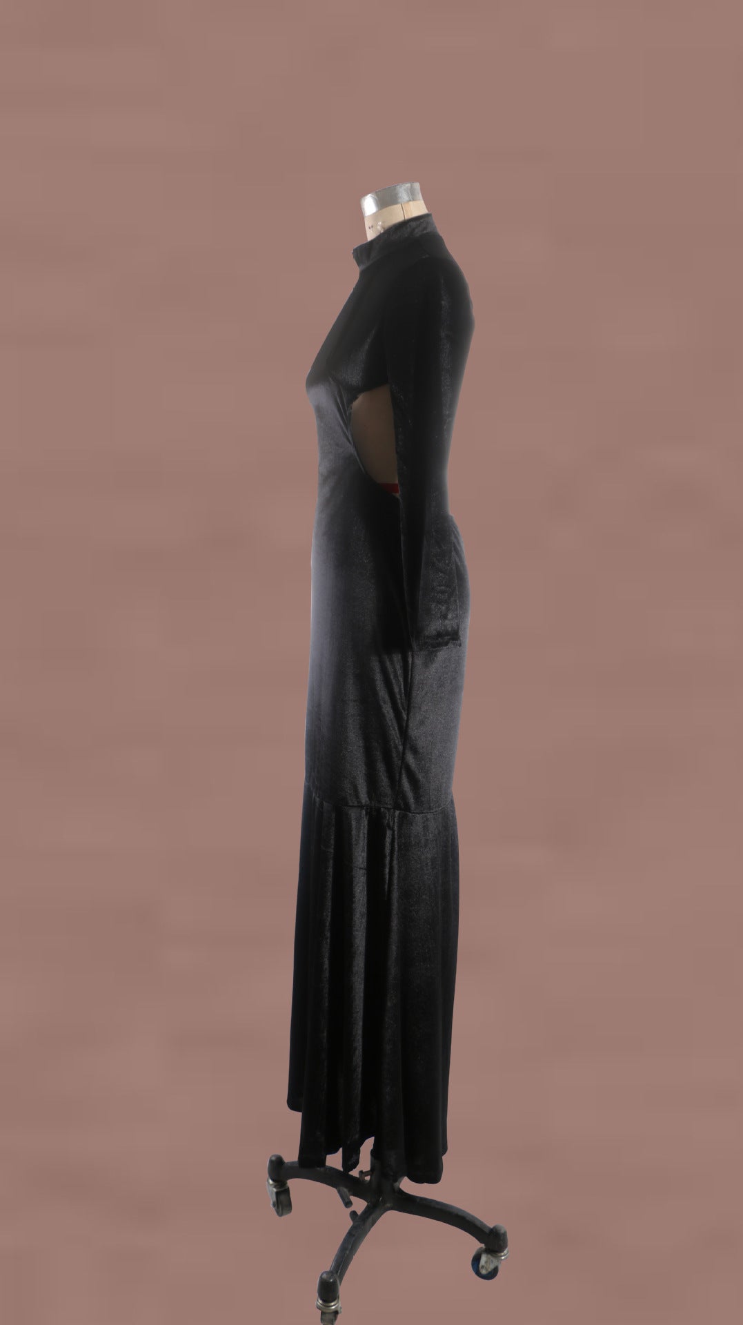 Women's Fashion Pure Black Dress Trailing Dress