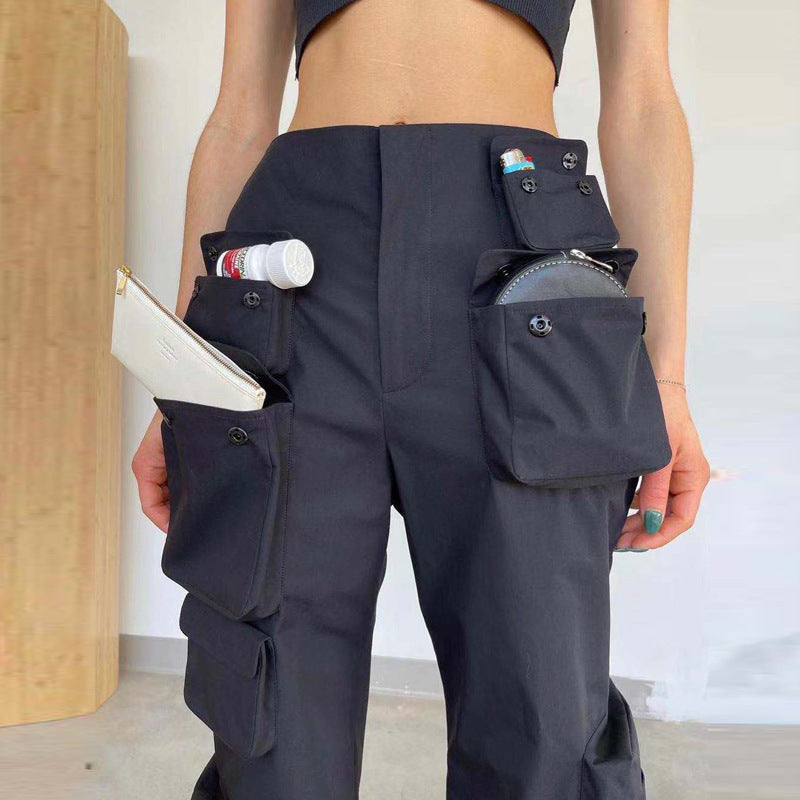 Three-dimensional Multi-pocket High-waist Slim Overalls Casual