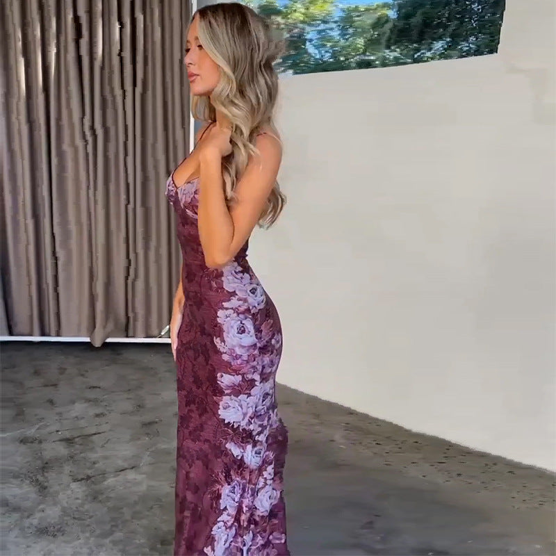 Women's Fashion Sexy Retro Printing Slip Dress