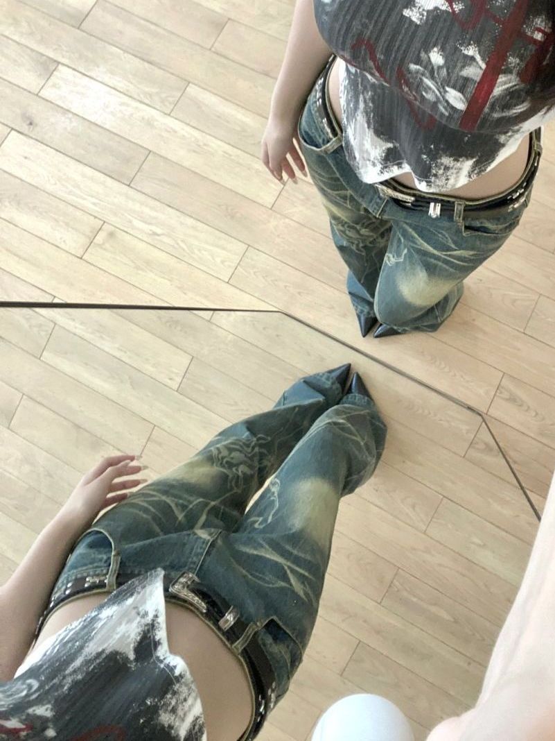 Retro Worn Looking Washed-out Slightly Flared Jeans