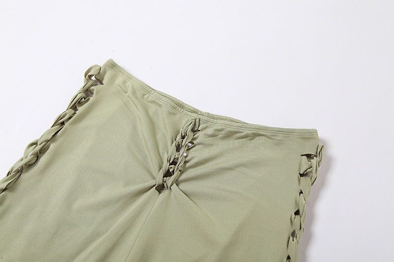 Solid Color Hollow Skinny Casual Pants