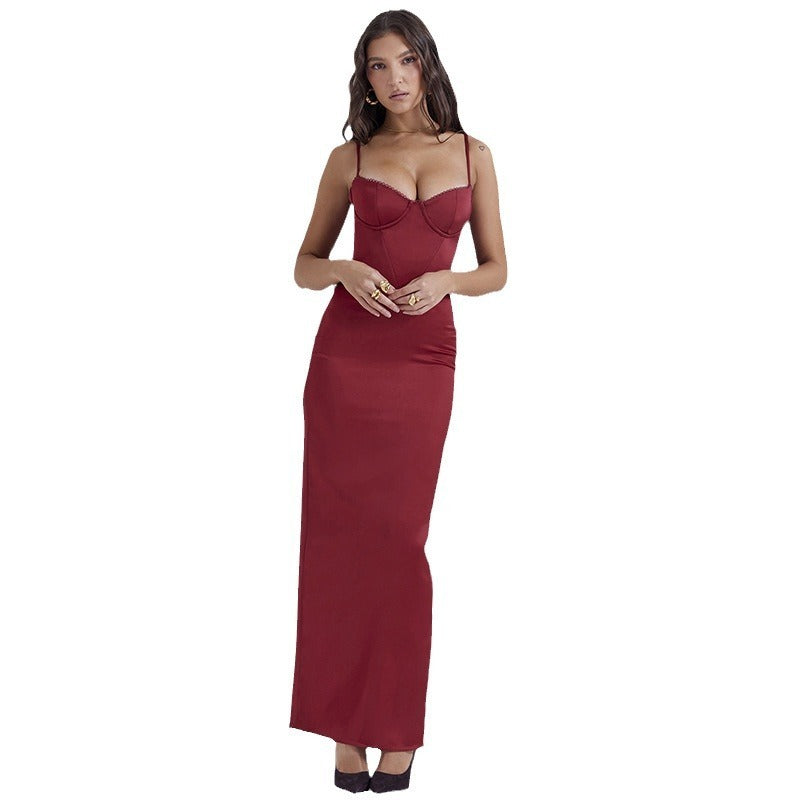 V-neck Strap Backless Stitching Split Dress