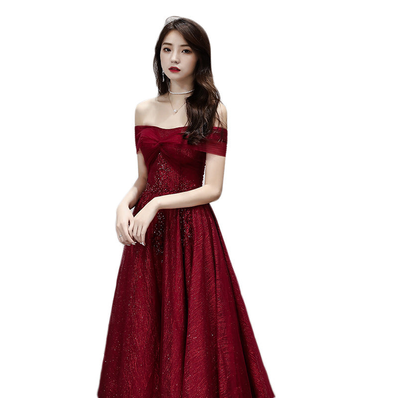 Slimming Wedding Red Daily Style Off-shoulder Evening Dress Fairy