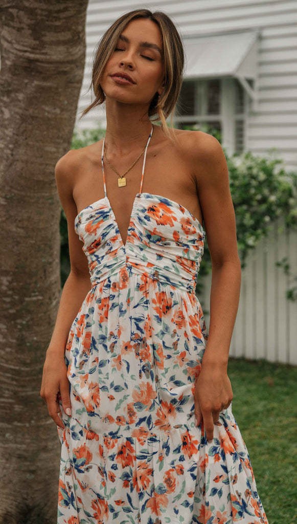 V-neck Brace Long Stitching Dress Elegant Shoulder-baring Sleeveless Hanging