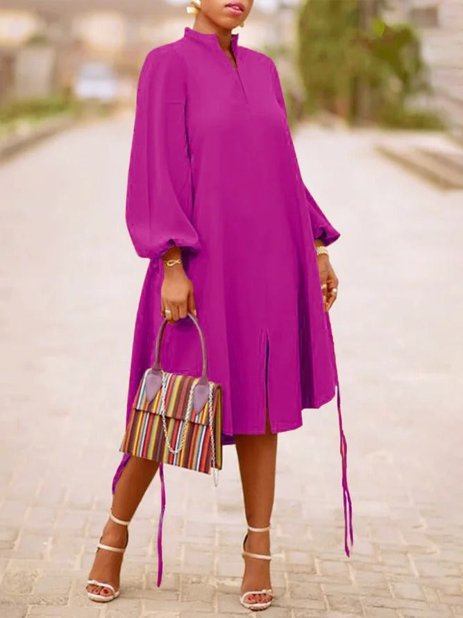 Women's V-neck Lantern Sleeves Long-sleeved Dress