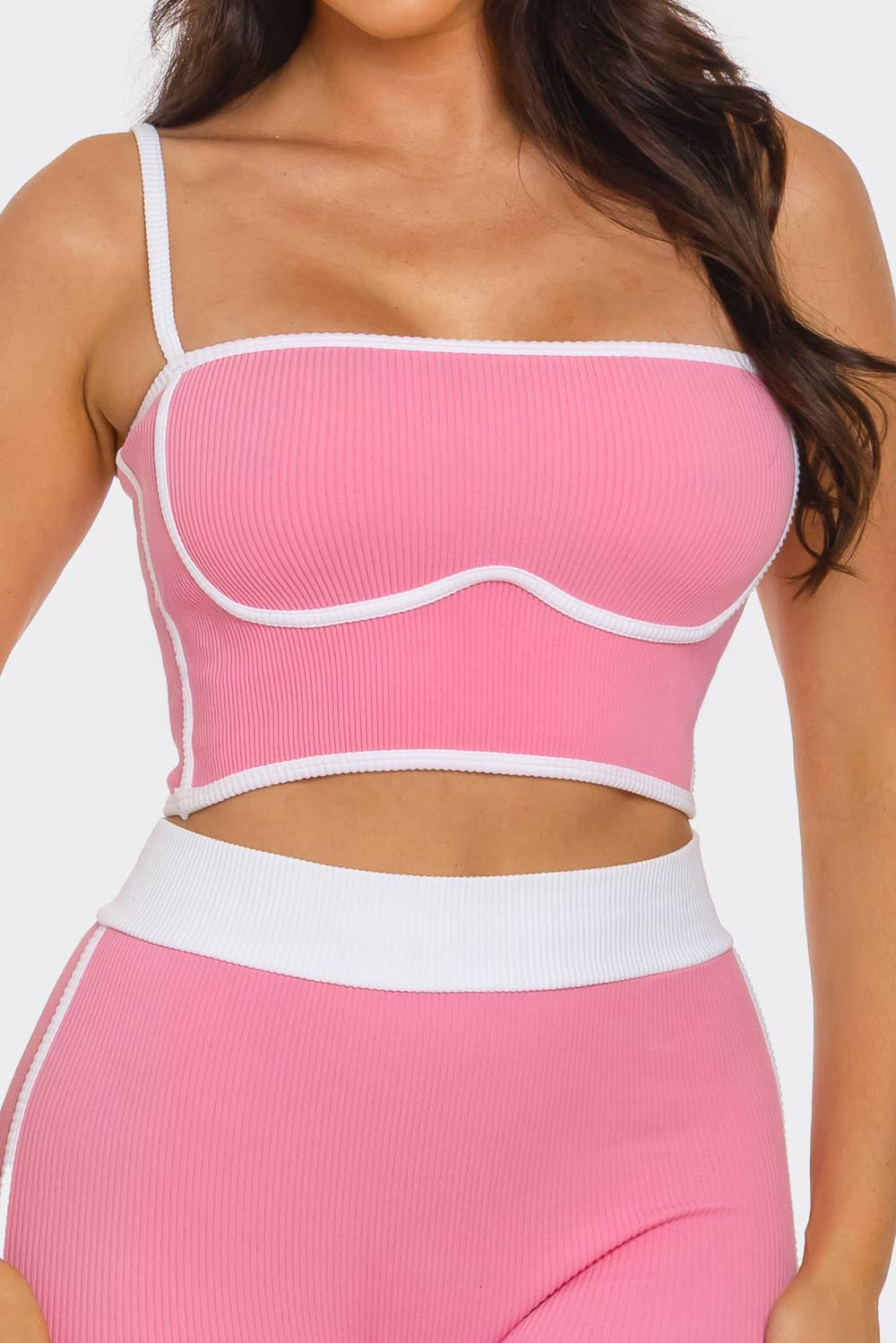Seamless Rib Contrast Trim Top And Leggings Set