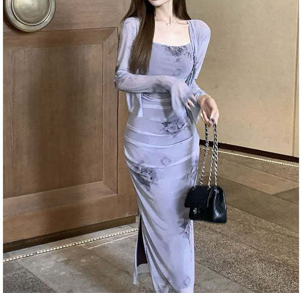 Retro Pure Rose Strap Hip Skirt