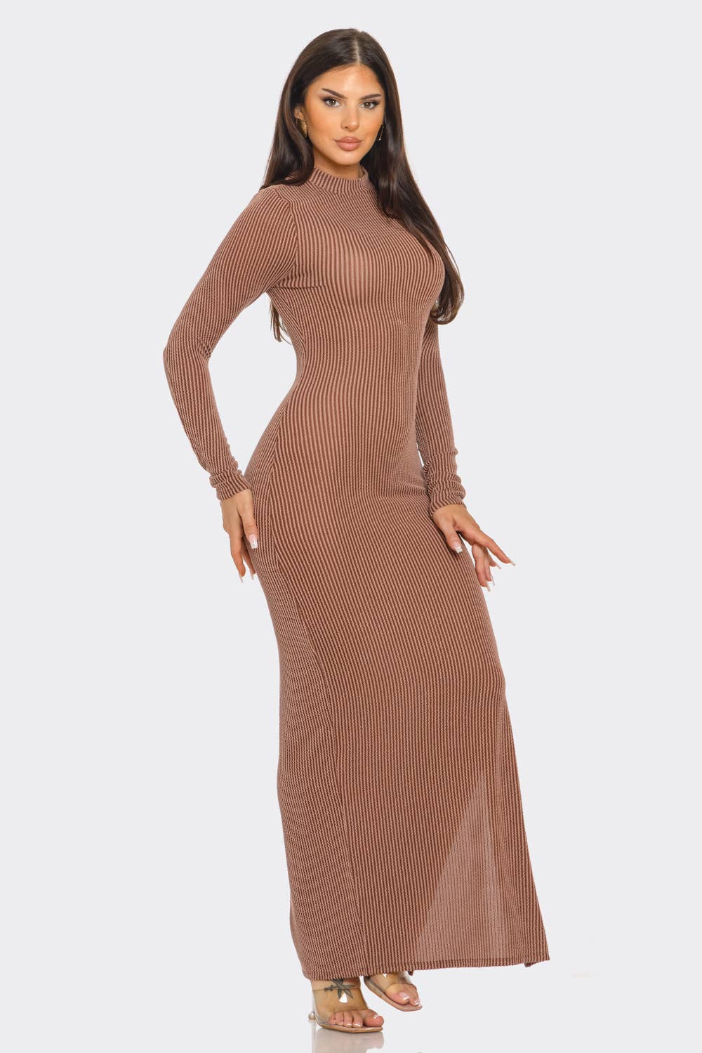 Two Tone All Over Striped Pattern Side Slit Dress