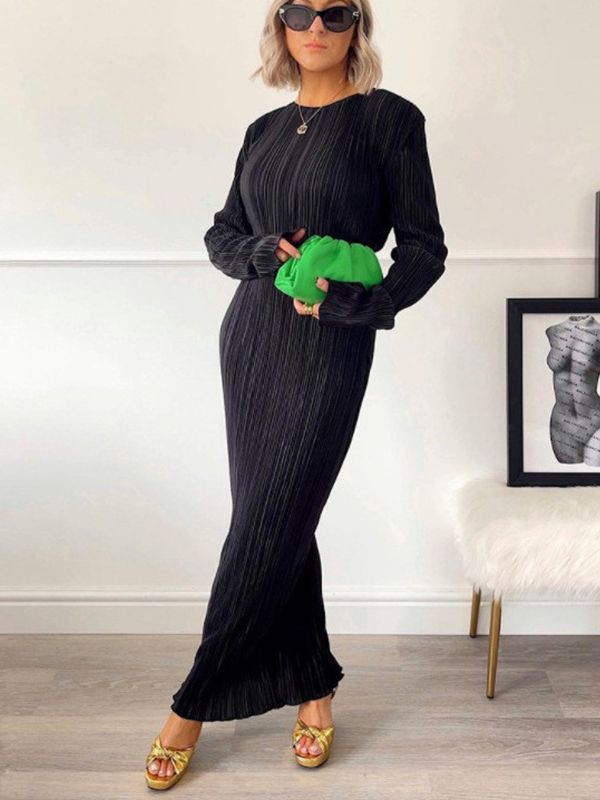 Temperament Commuter Pleated High Elastic Long Dress