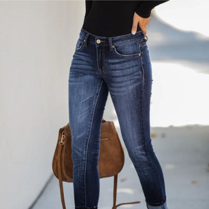 Women's Denim Washed Mid Waist Temperament Commute