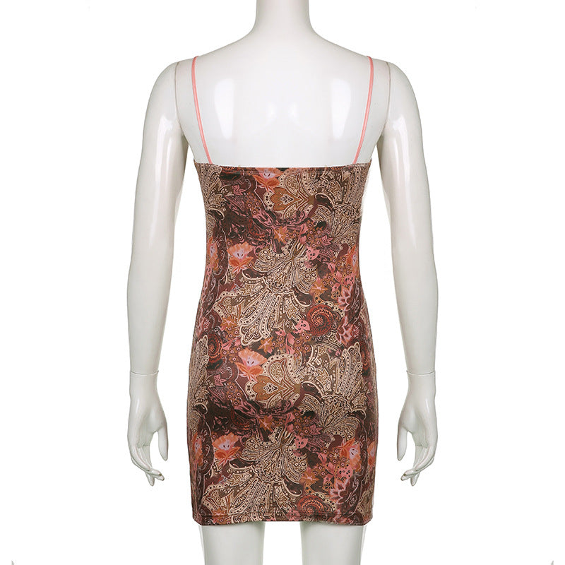 Women's Retro Smocked Lace Suspenders Slim Dress
