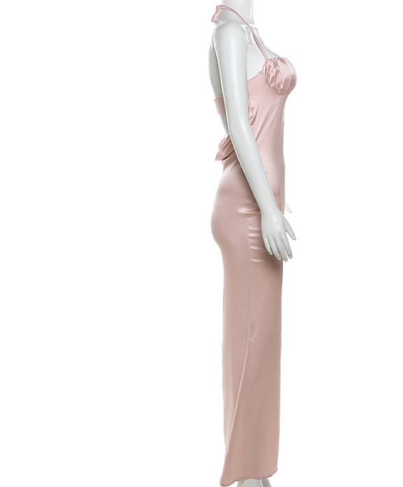Hanging Neck Sexy Open Back Slim Fit Wrapped Hip Dress