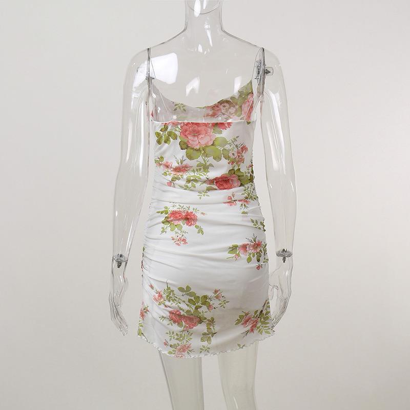 Wind Sling Mesh Vintage Flower Dress