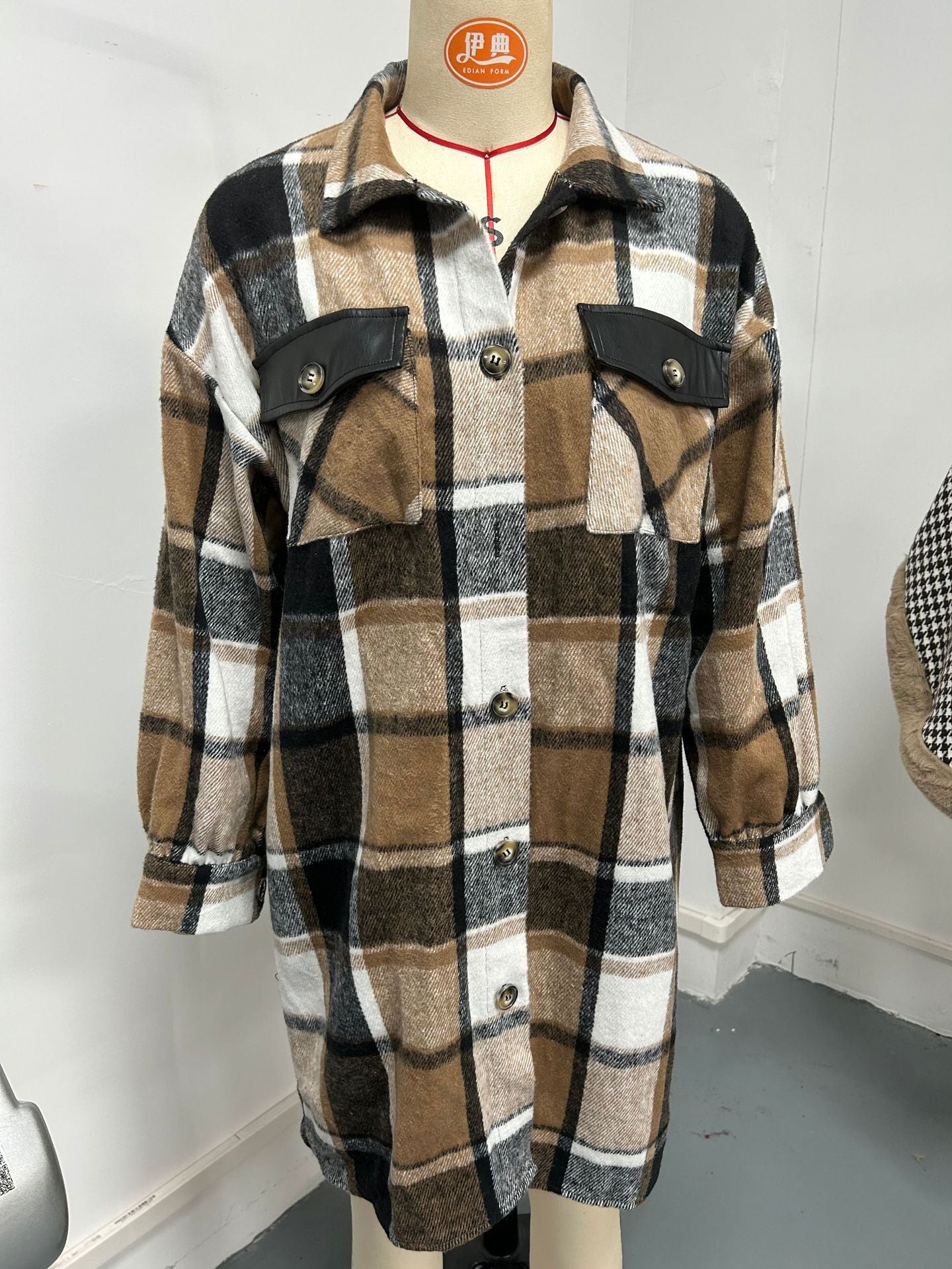 Casual Plaid Printed Pocket Long Jacket