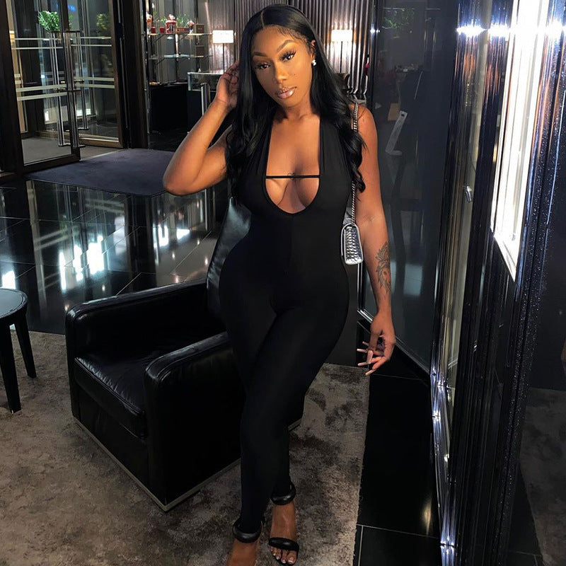 Women's Backless Halterneck Sleeveless Hip Lift Sports Jumpsuit