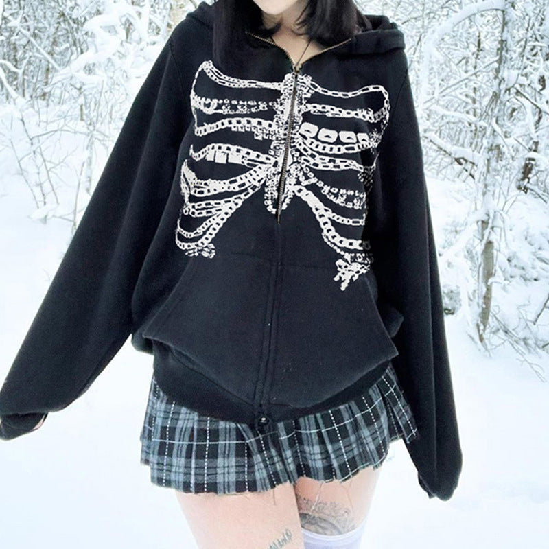 Dark Style Chain Bone Hooded Sweater