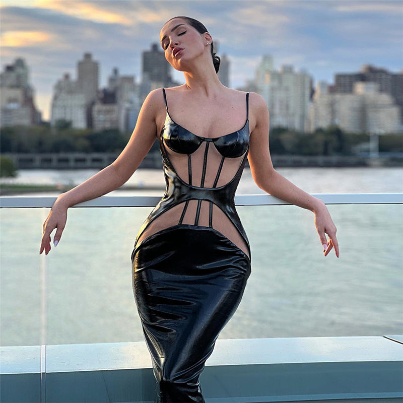 Women's Clothing Fashion Suspenders Low-cut See-through Dress