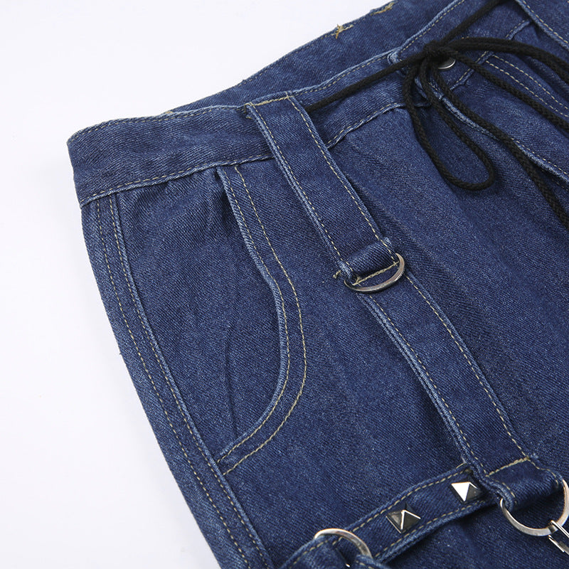 Buckle Design Loose Drape Floor Mop Pants