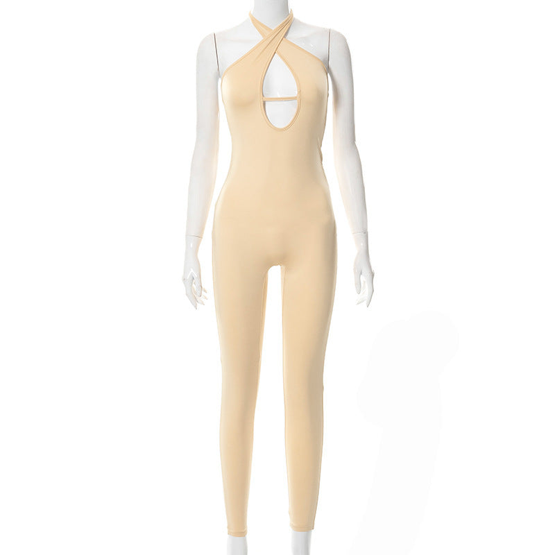 Women's Backless Halterneck Sleeveless Hip Lift Sports Jumpsuit