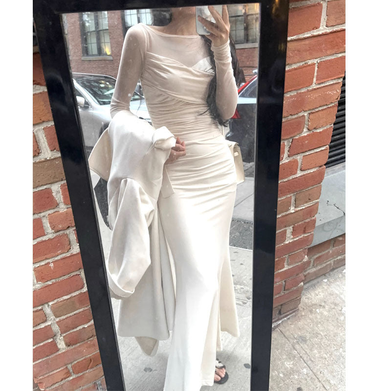Translucent Stitching Modal Knitted Dress Women