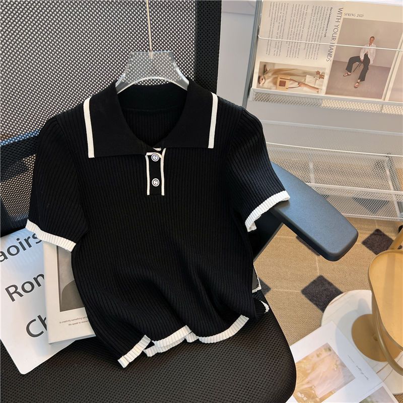 New Slim-fit Ice Silk Shoulder Short-sleeved T-shirt