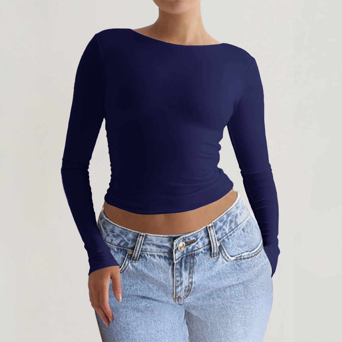 Chic Slim-fit Long-sleeve Solid-color Base T-shirt