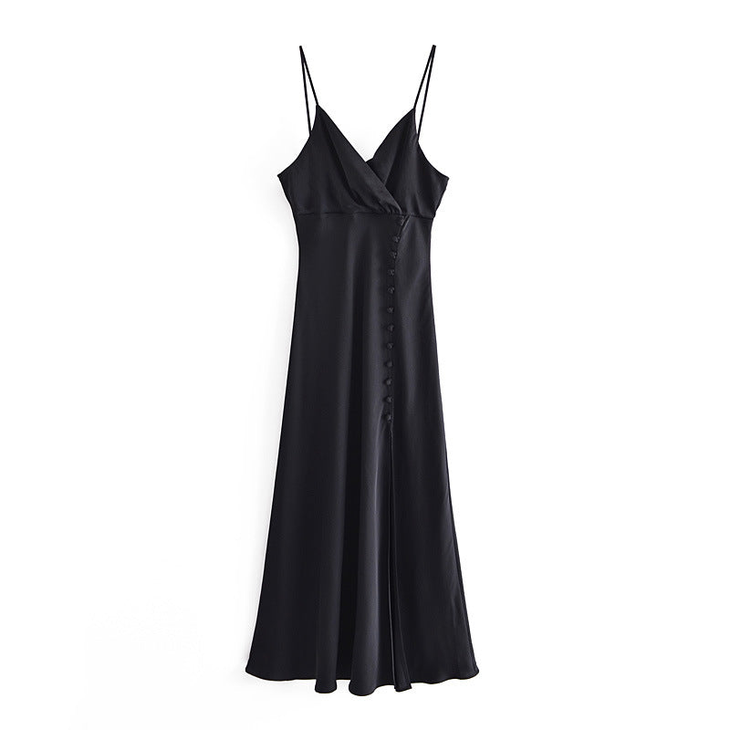 Satin Texture With Black Buttons And Underwear Style