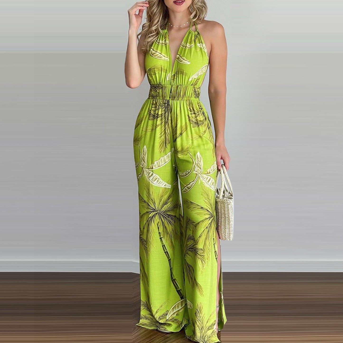 Printed Suspender Dress Loose Jumpsuit