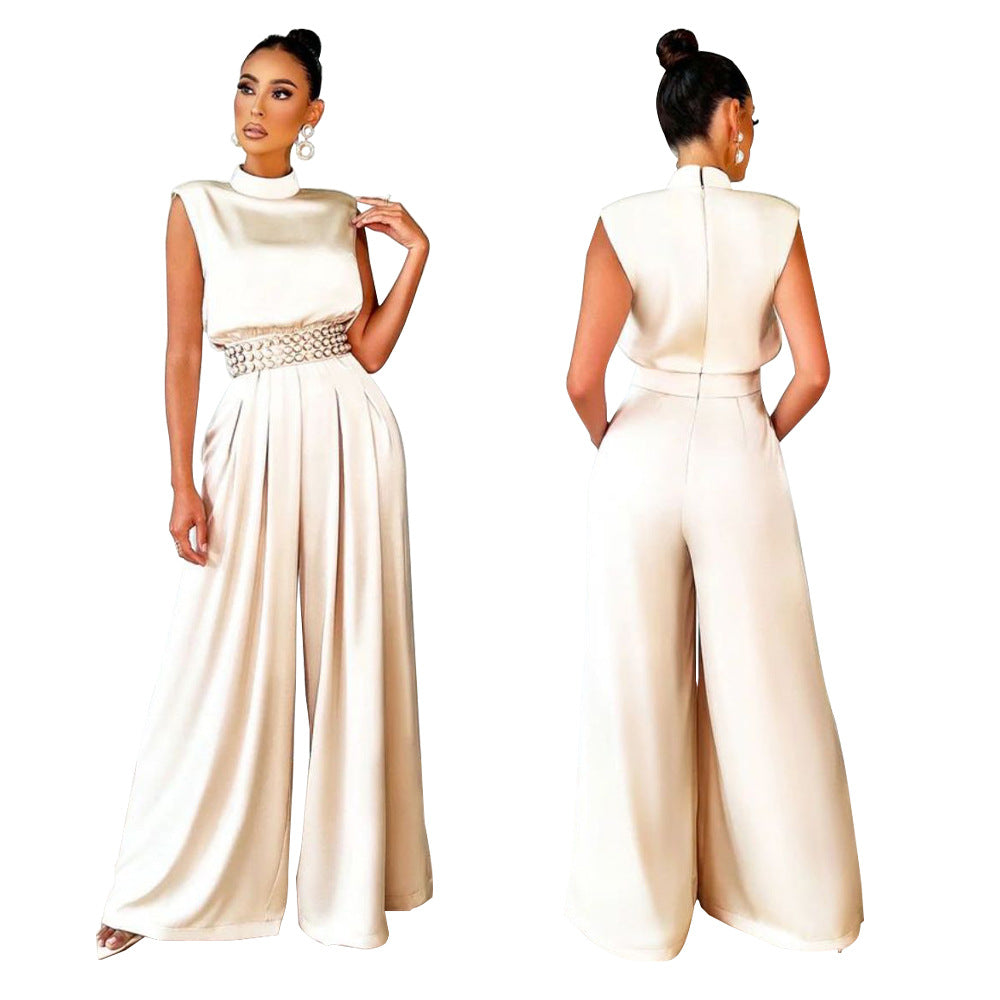Women's Sleeveless Fitted Waist Jumpsuit