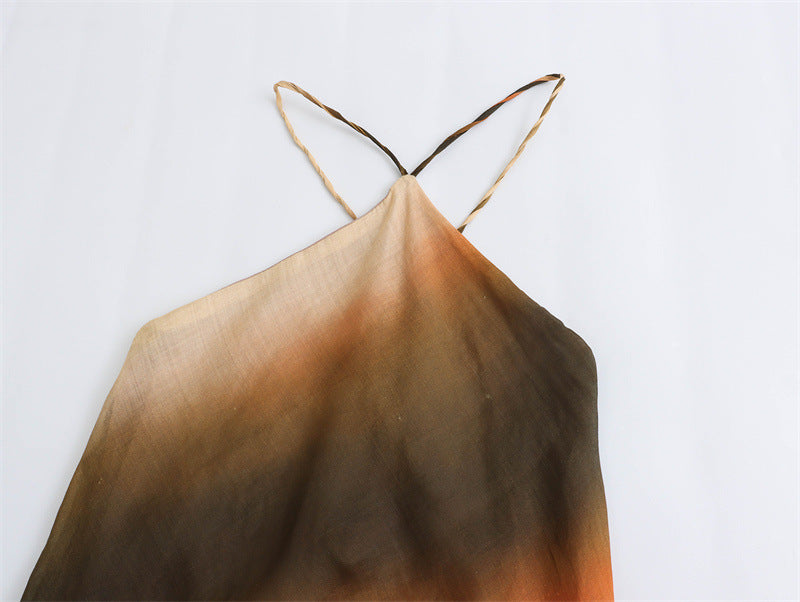 Fashion Casual Cotton And Linen Tie-dye Hanging Collar Dress