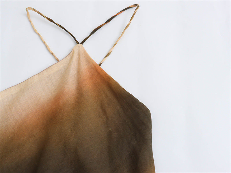 Fashion Casual Cotton And Linen Tie-dye Hanging Collar Dress