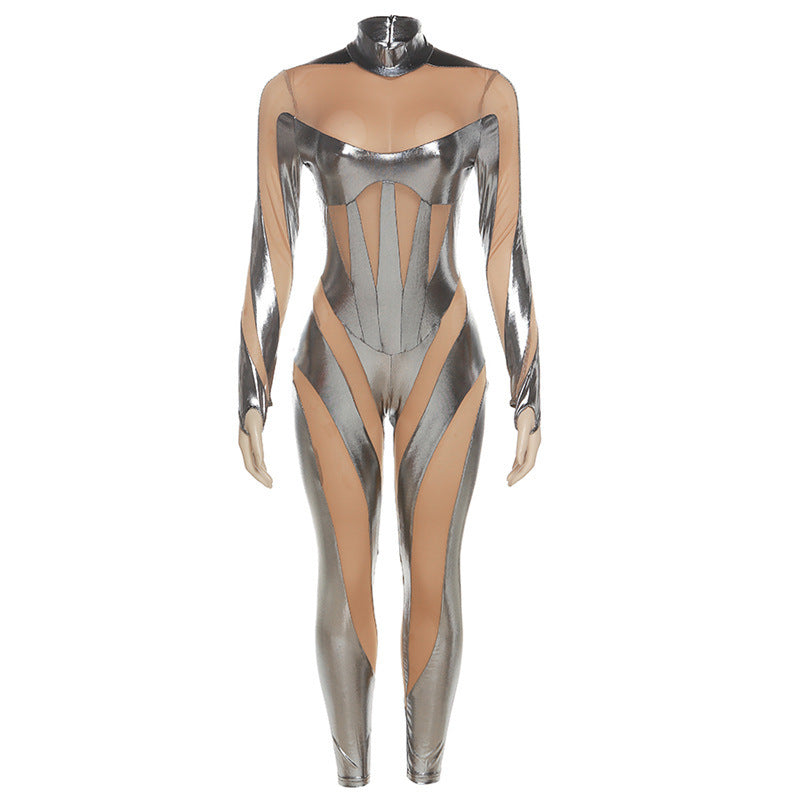 High Waist Zipper Slim Jumpsuit