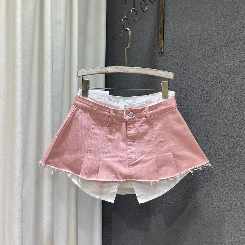 Loose Patchwork Niche Irregular Fake Two A-line Skirt