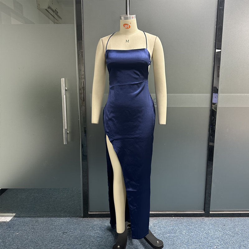 Sling Slit Solid Color Dress