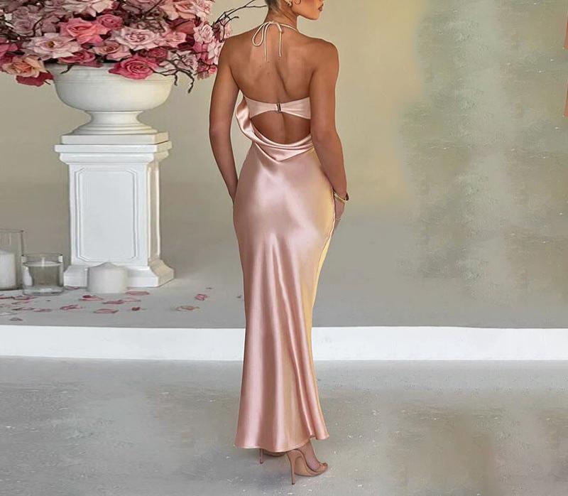 Hanging Neck Sexy Open Back Slim Fit Wrapped Hip Dress