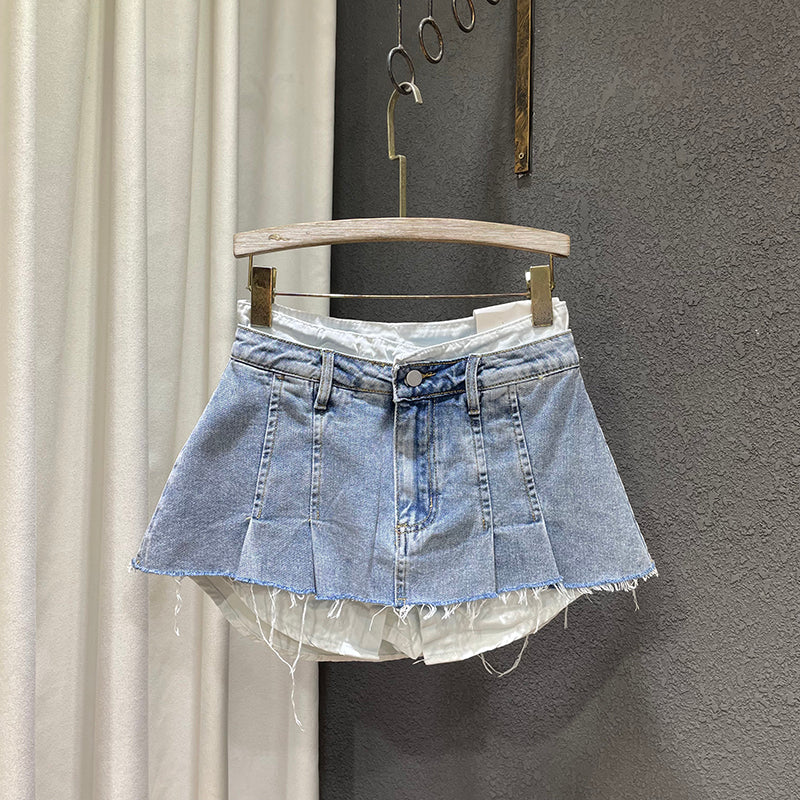 Loose Patchwork Niche Irregular Fake Two A-line Skirt