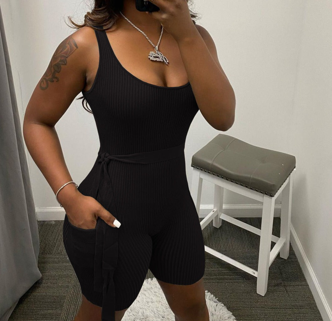 Dames Effen Kleur Pit Strip Strakke Jumpsuit Met Korte Mouwen