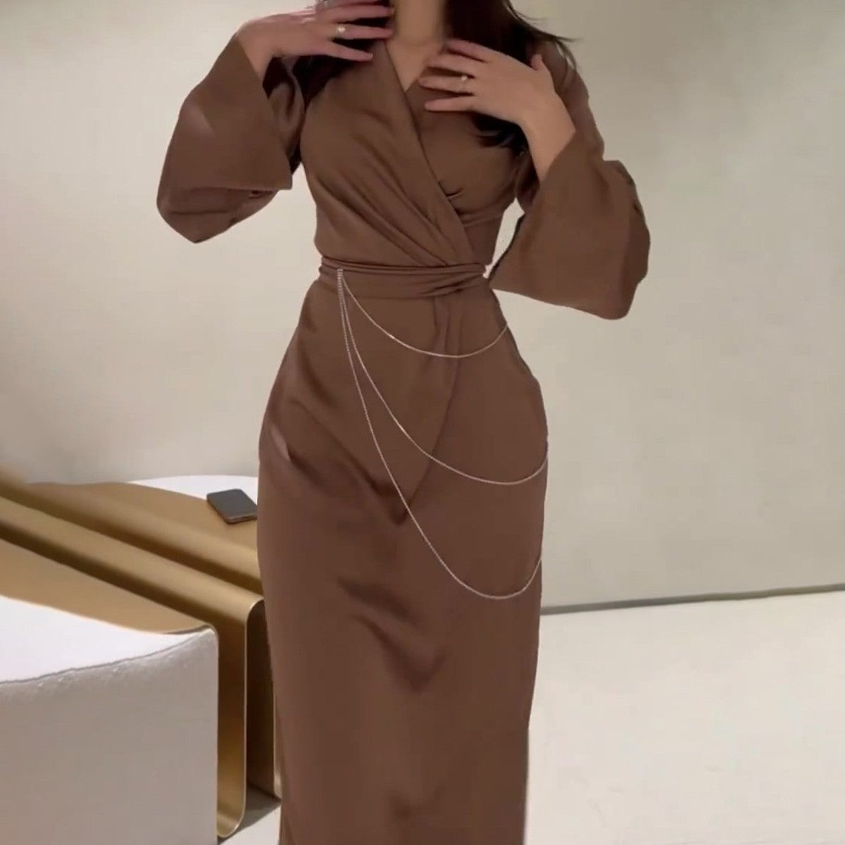 Women's Clothing Temperament Long Waist Dress