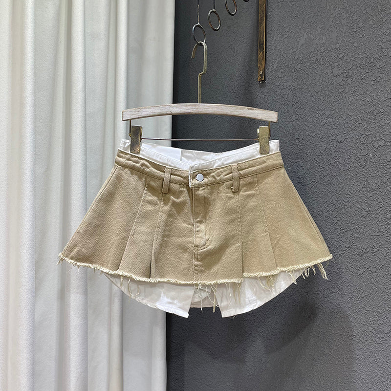 Loose Patchwork Niche Irregular Fake Two A-line Skirt