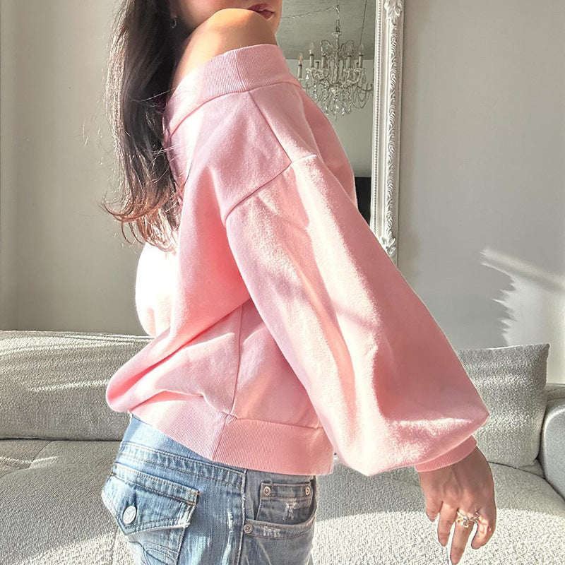 Loose And Lazy Style Off-the-shoulder Long Sleeve Top