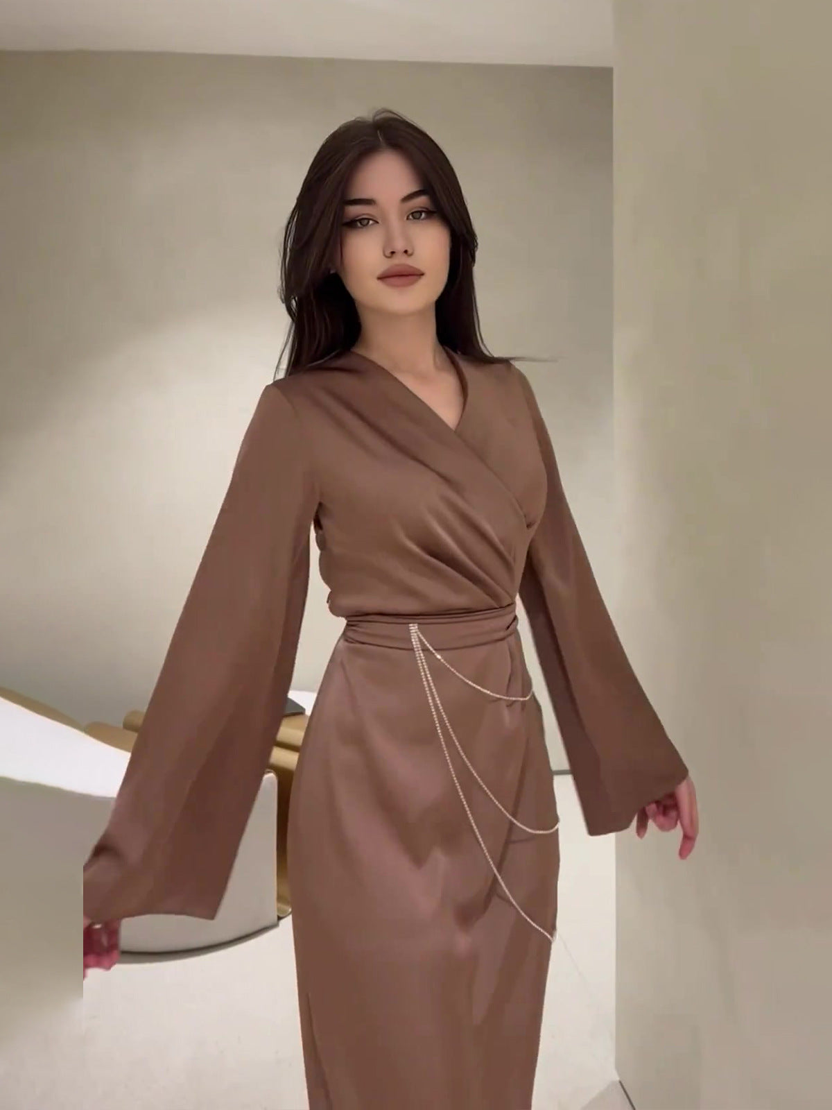 Women's Clothing Temperament Long Waist Dress
