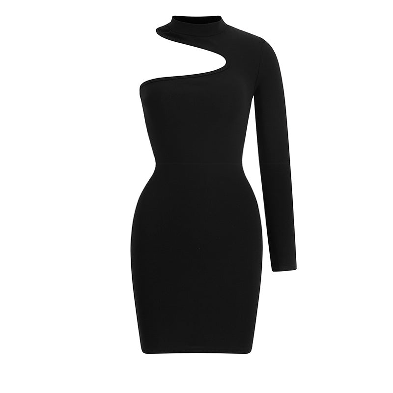 New Temperament Sexy Off-the-shoulder One-sleeve Slim-fit Sheath Dress