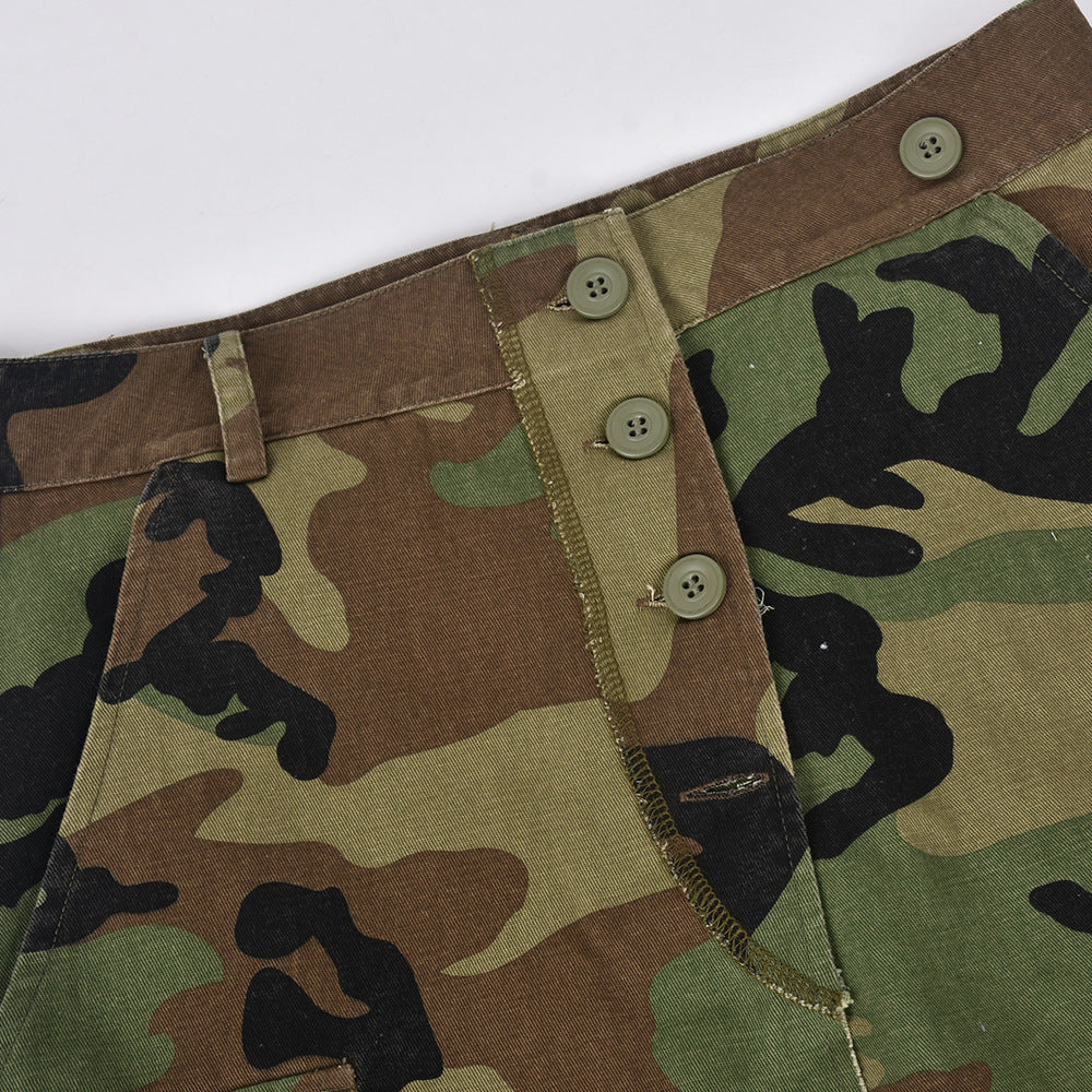 Women's Fashion Personalized Camouflage Washed Skirt