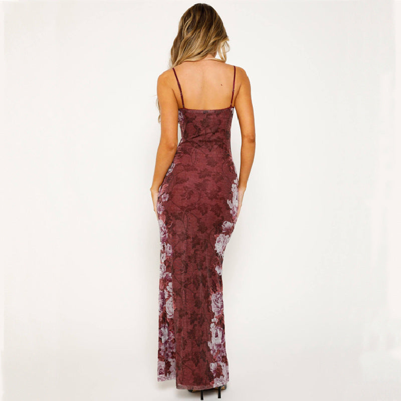 Women's Fashion Sexy Retro Printing Slip Dress