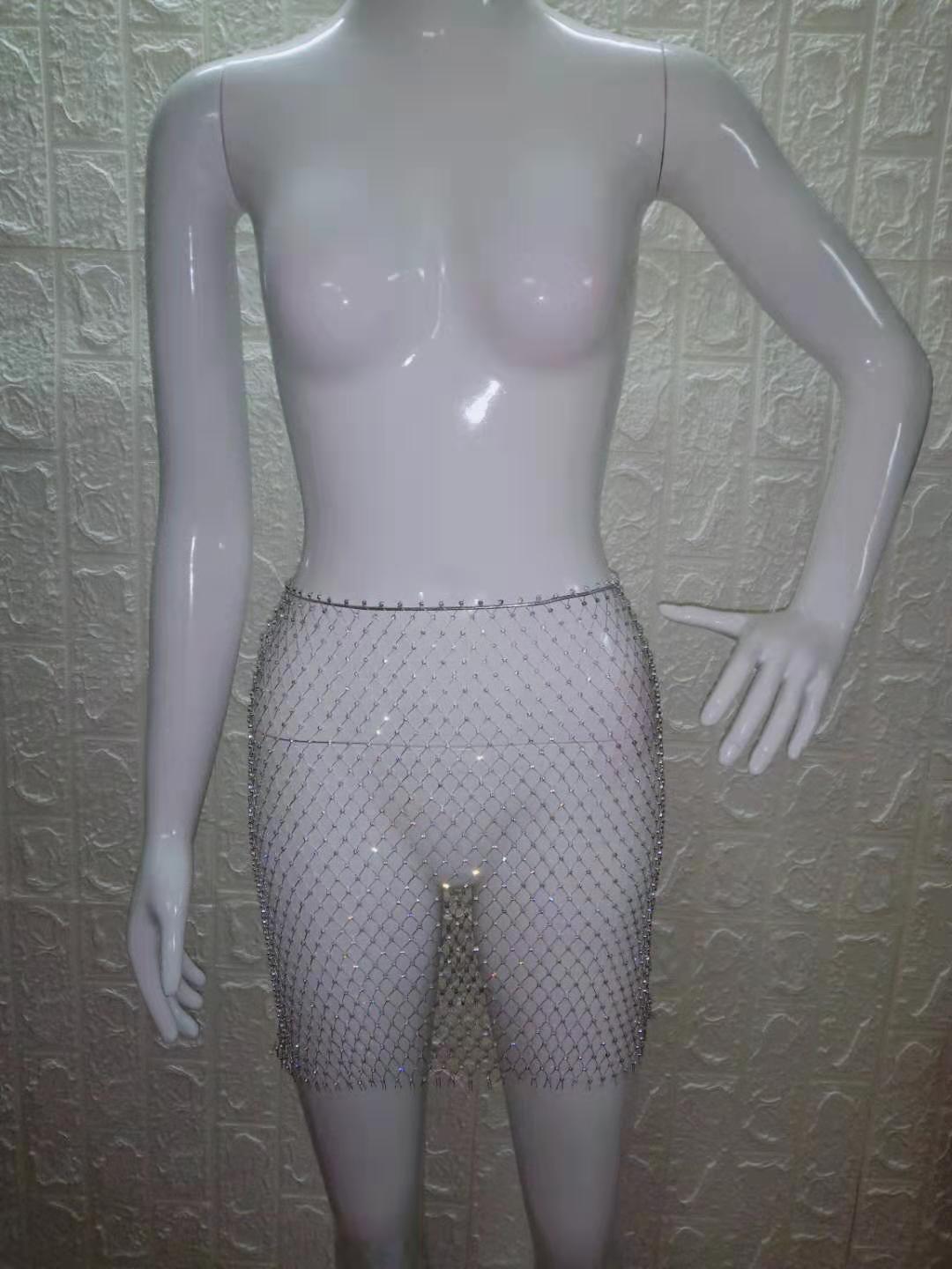 Women's Mesh Solid Diamond Skirt