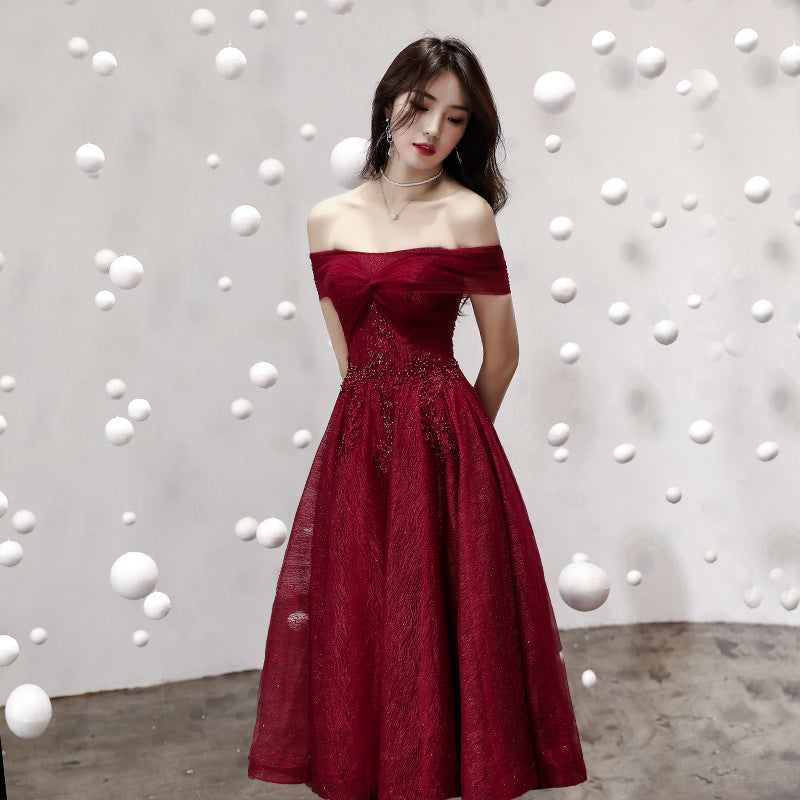 Slimming Wedding Red Daily Style Off-shoulder Evening Dress Fairy